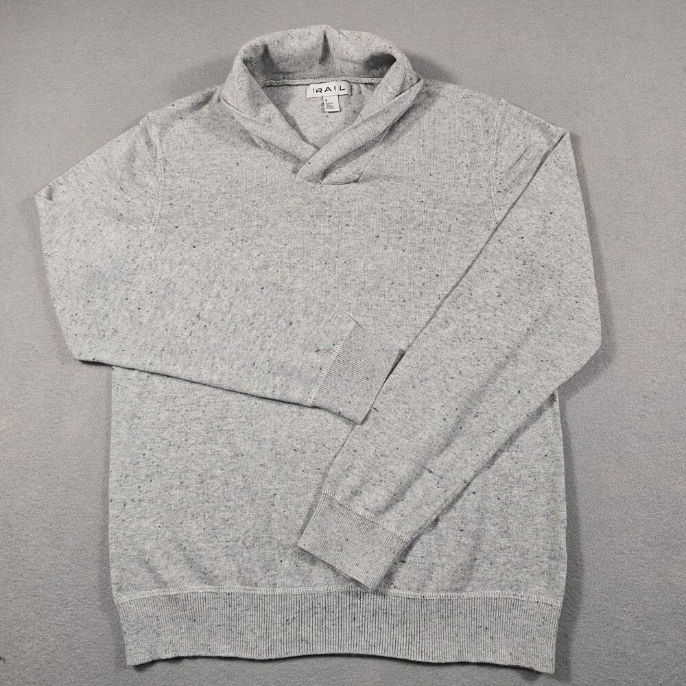 The Rail Mens Small Grey Sweater Shawl Collar Pullover Marl Cotton Knit Speckled - Picture 2 of 8